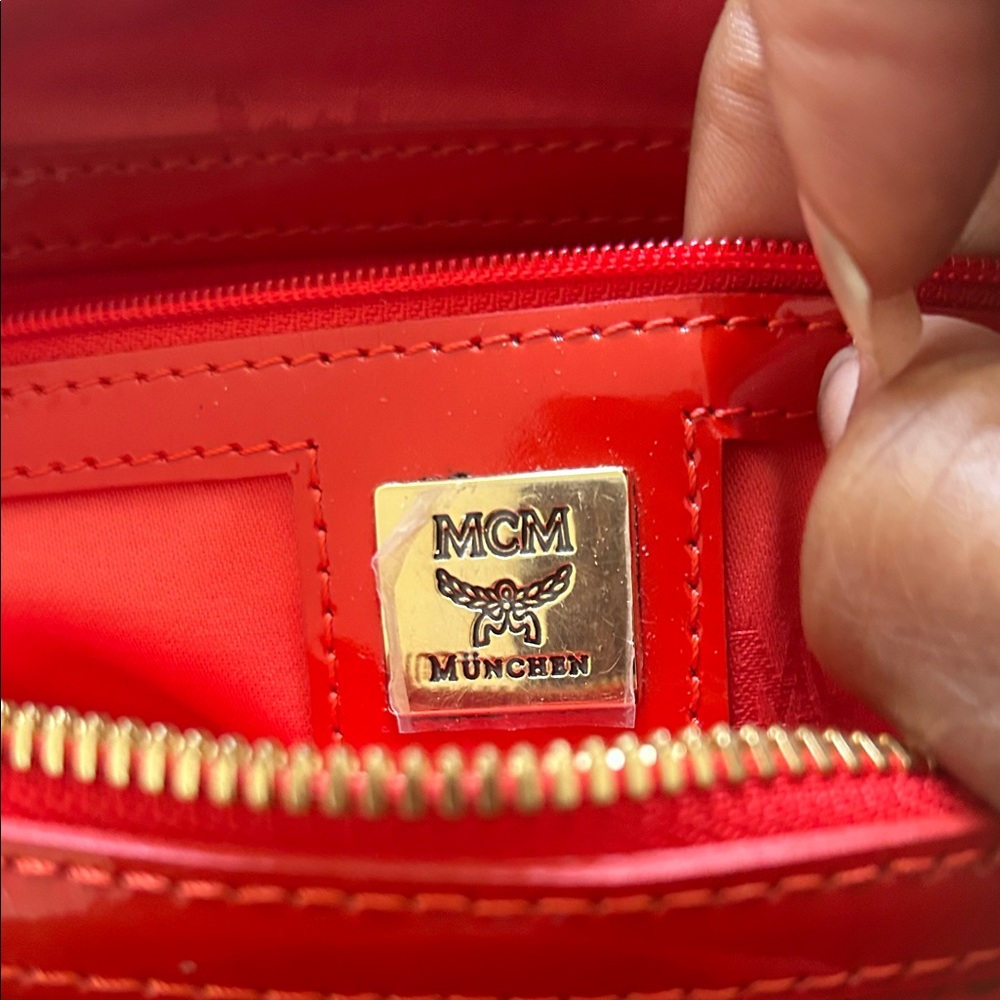 MCM Glossy Red Patent Barrel Bag - Picture 10 of 12